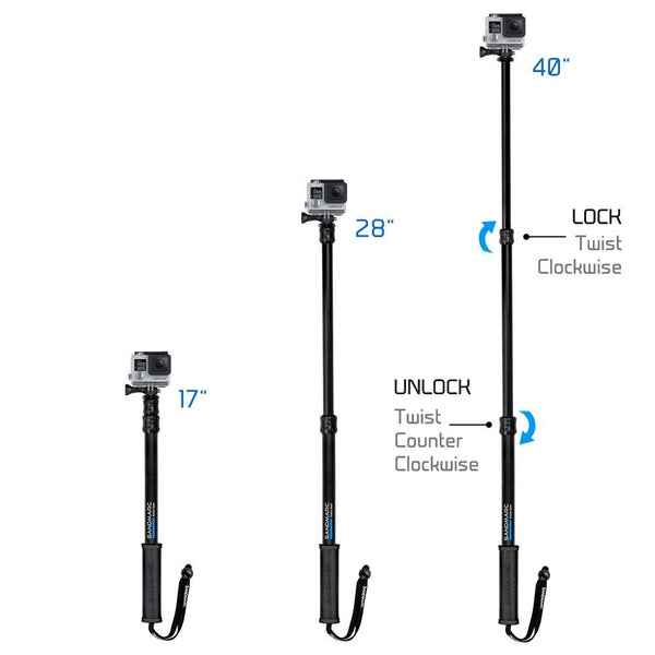 (Refurbished) - Waterproof Extension Pole (Selfie Stick) - with Remote Clip (Mount) - SANDMARC Pole - Black Edition: 17-40”